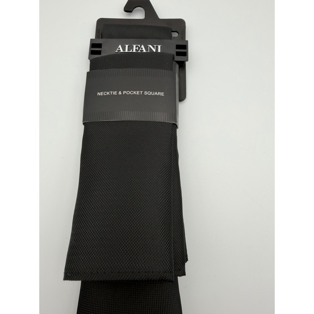 Alfani Mens Necktie and Pocket Square Set Solid‎ Black Textured Formal Accessory